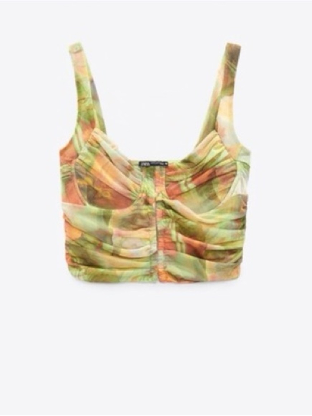 Zara Green Orange Multi-Color Ruched Crop Top